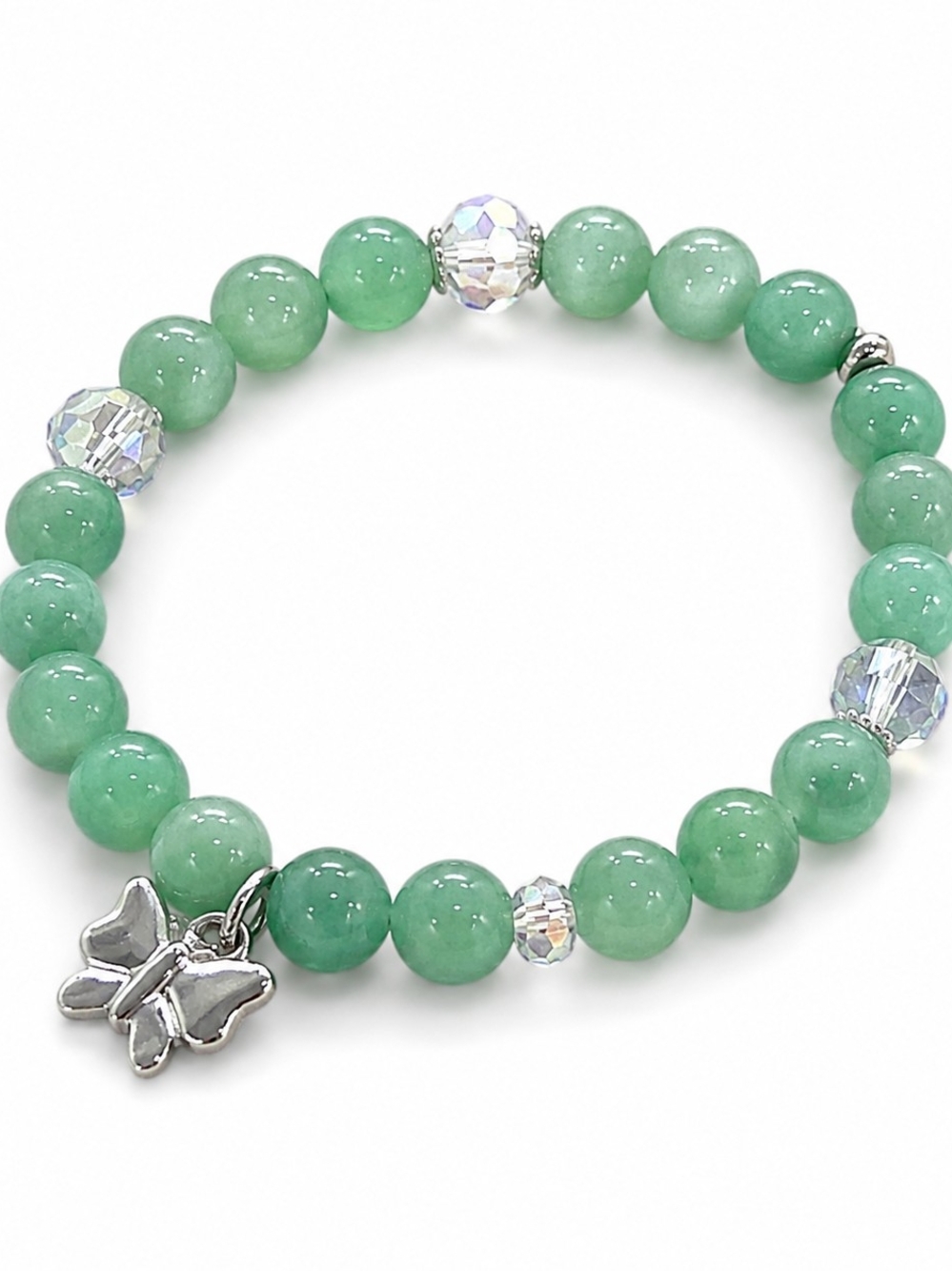 8 mm Jade Beaded Bracelet with Butterfly Charm